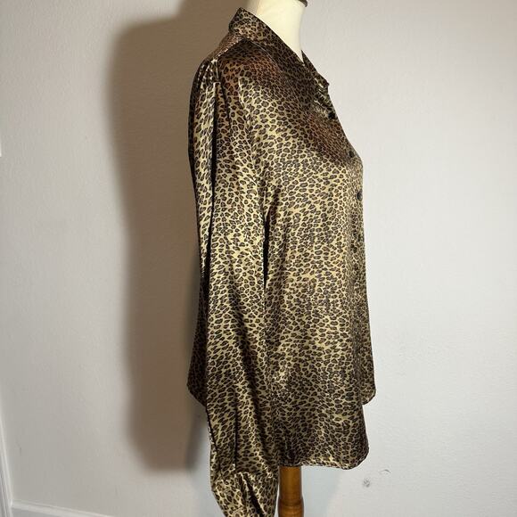 Vintage Womens Silk Leopard Print Button Blouse Top Large Career Mobwife Siren - Picture 9 of 14